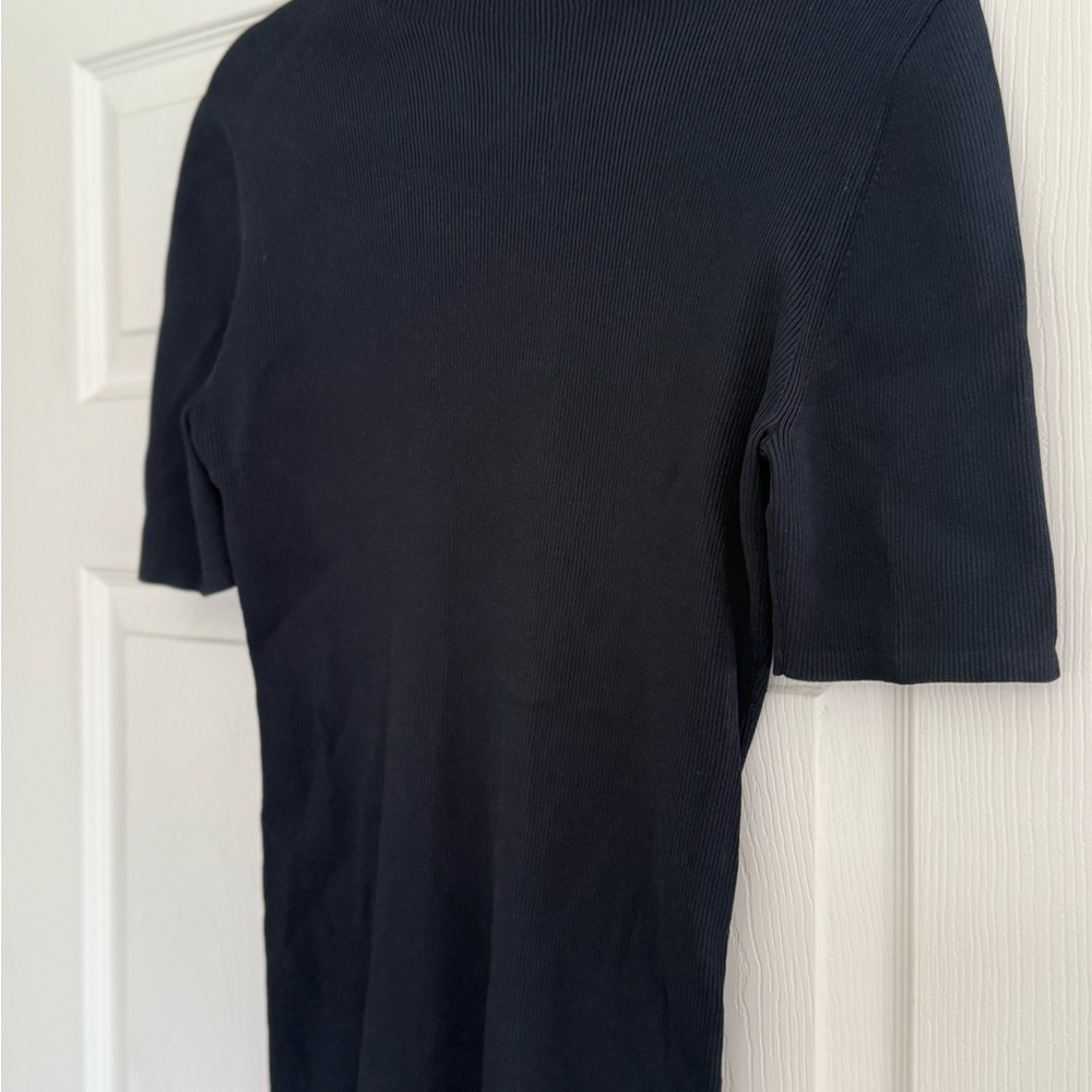 Theory Dark Navy Ribbed Short Sleeve Top